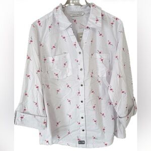 ***Emily Daniels Flamingo Print Shirt with Pockets and 3/4 sleeves